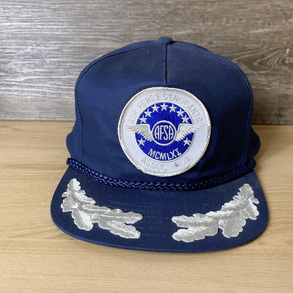 VINTAGE Air Force Sergeants Association Hat Cap Snap Back Embroidered Mens 80s
